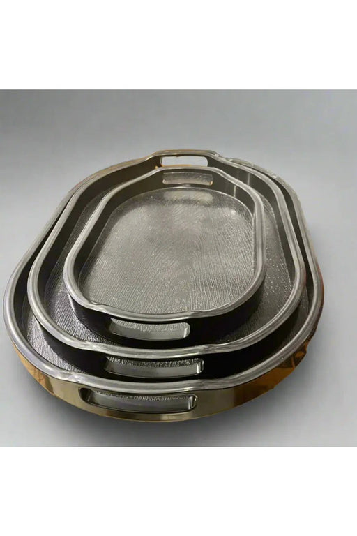Set of 3 Stylish Black Oval Serving Trays Murukali.com