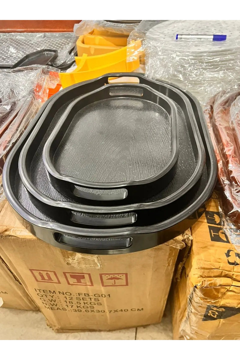 Set of 3 Stylish Black Oval Serving Trays Murukali.com