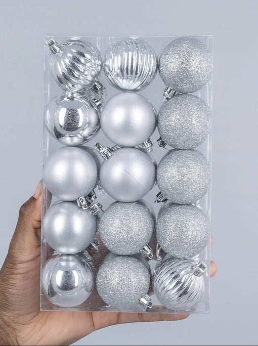 Silver Christmas Ball Ornaments 6cm  24pcs
