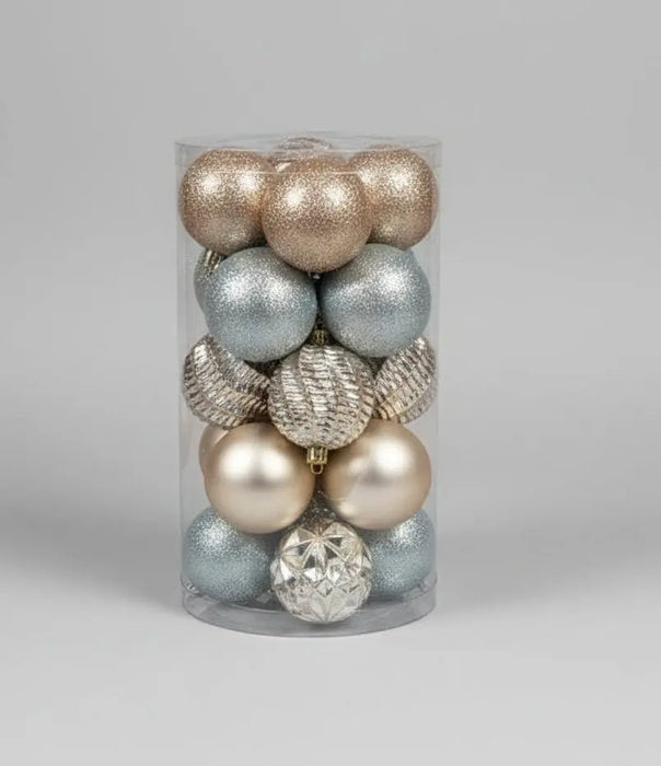 Silver Christmas Tree Baubles Set Mixed Designs & Sizes 8cm 20pcs