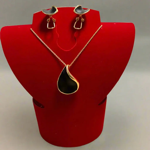 Sleek Black Teardrop Necklace and Earring Set Maman Fatu