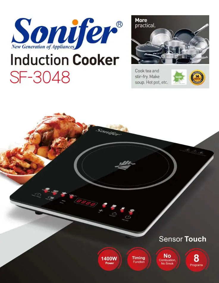 Sonifer SF-3048 manufacturer 1400W timer temperature control heating glass plate single touch sensor induction cooker electric murukali.com