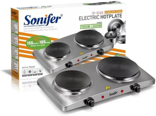 Sonifer SF-3049 Stainless Steel Electric Hotplate - 1500W & 1000W Dual Burner Murukali.com