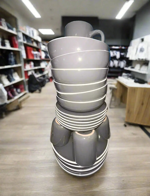 Stacked Grey Ceramic Dinnerware Set – Cups, Bowls & Plates Murukali.com