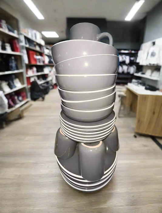 Stacked Grey Ceramic Dinnerware Set – Cups, Bowls & Plates Murukali.com