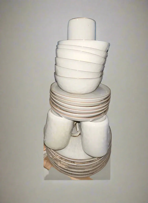 Stacked White Ceramic Dinnerware Set – Cups, Bowls & Plates Murukali.com