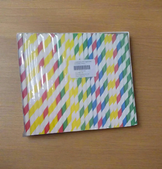 Striped Biodegradable Paper Straws 100pcs Murukali.com