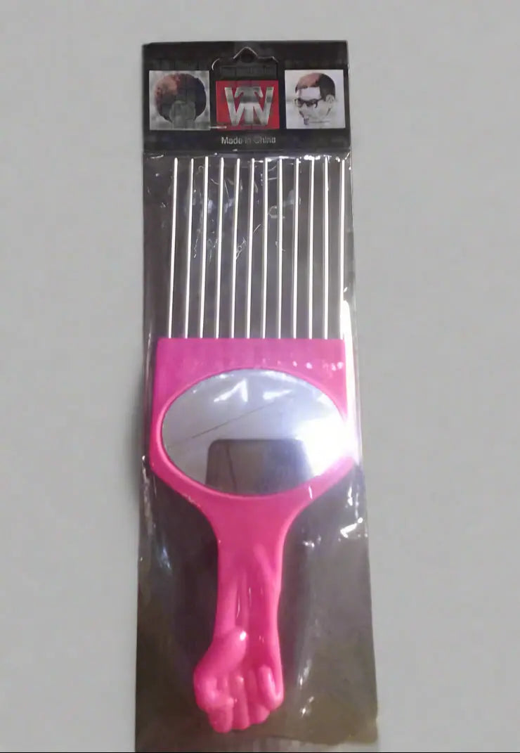 Stylish Pink Afro Comb with Built-In Mirror Murukali.com