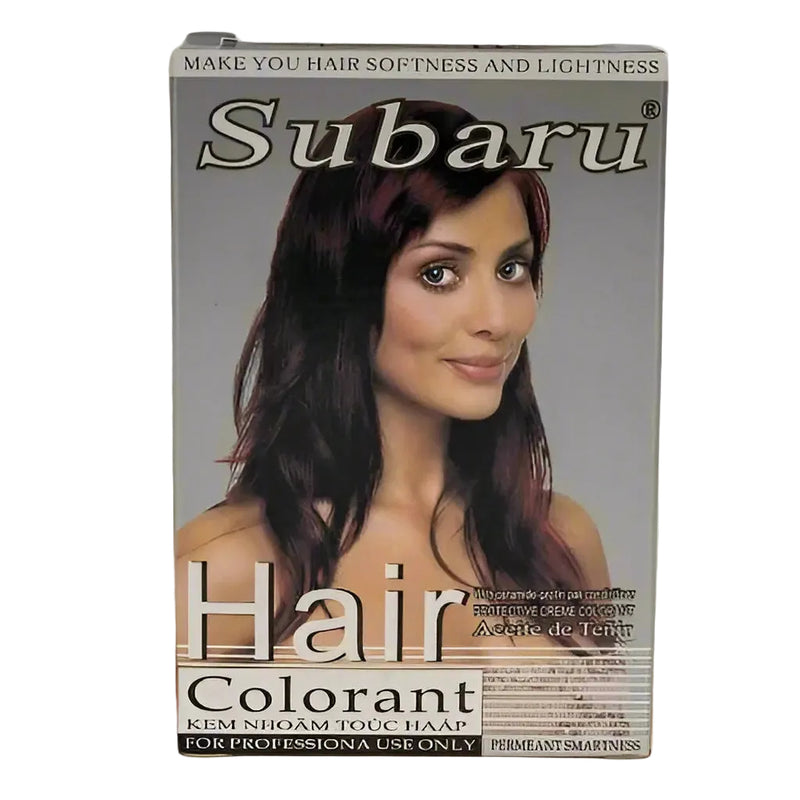 Subaru hair colorant box with a woman's face on it