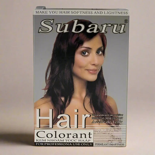 Subaru hair colorant box with a woman's face on it