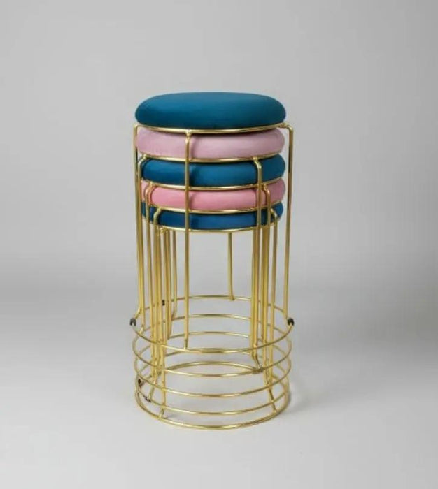 Toby Luxurious Modern Contemporary Multipurpose Round Velvet Golden Stool Murukali.com