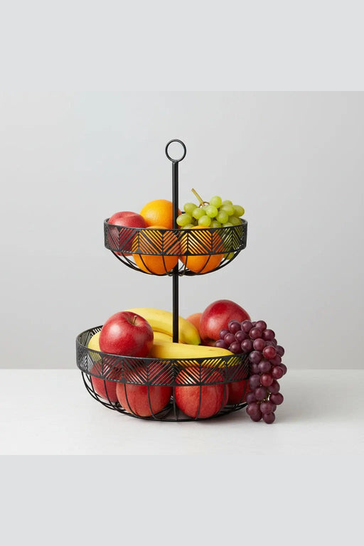 Two-tiered Black Metal Fruit Basket Murukali.com