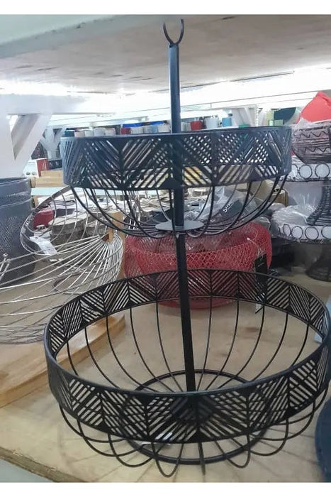 Two-tiered Black Metal Fruit Basket Murukali.com