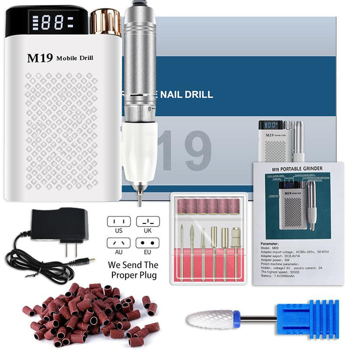 Rechargeable Electric Nail Drill for Acrylic Gel Nail Polish, Nail Salon Equipment