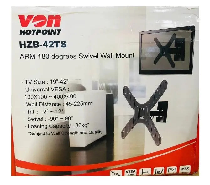 Von Hotpoint HZB-427- ARM-180 Degrees Swivel Wall Mount for TVs Murukali.com