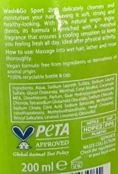 Wash & Go 2 in 1 Sport Shampoo & Conditioner 200ml Murukali.com