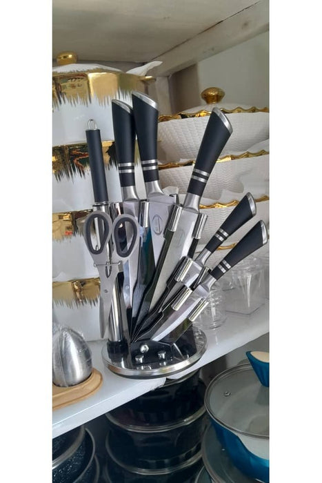 Knife Set With Stand Black Stainless Steel