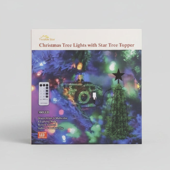 Christmas Tree Lights with Star Tree Topper – 300 LED Remote Control