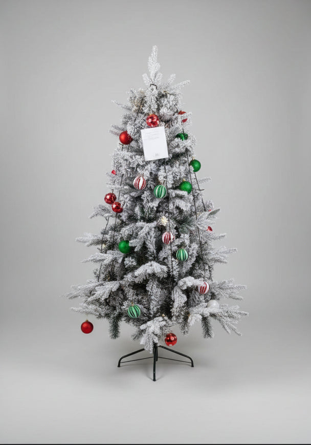 Snow-Flocked Christmas Tree with LED Lights & Ornaments 1.5M