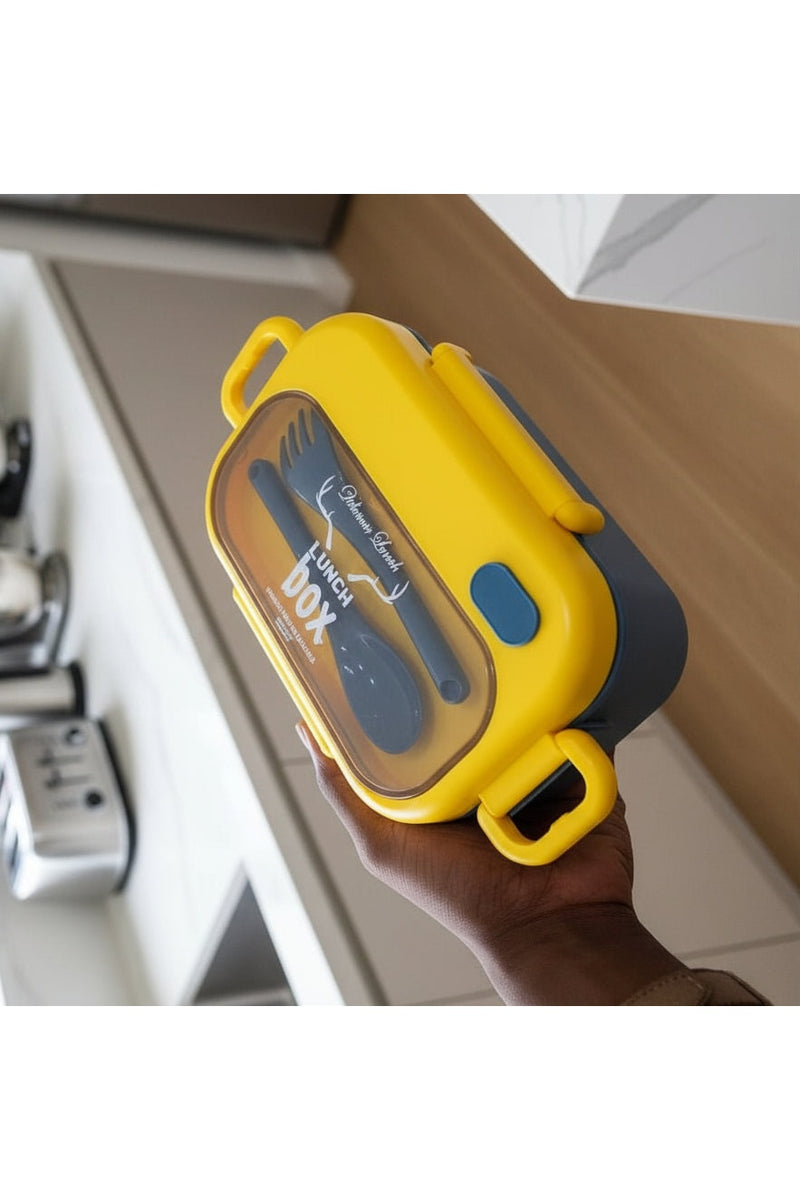 Sealed Lunch Box with Built-in Cutlery – Yellow & Blue