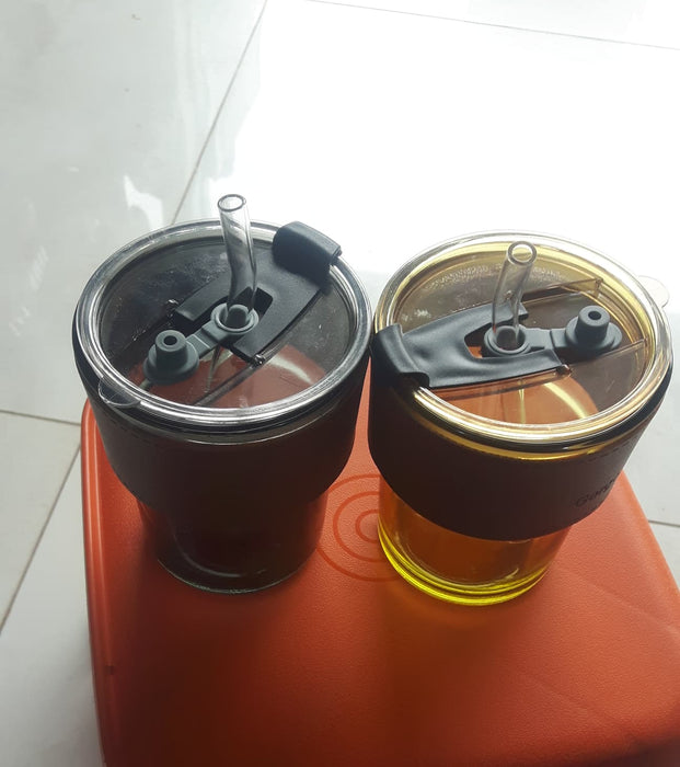 Double-Layer Transparent Drink Cups with Straw & Grip