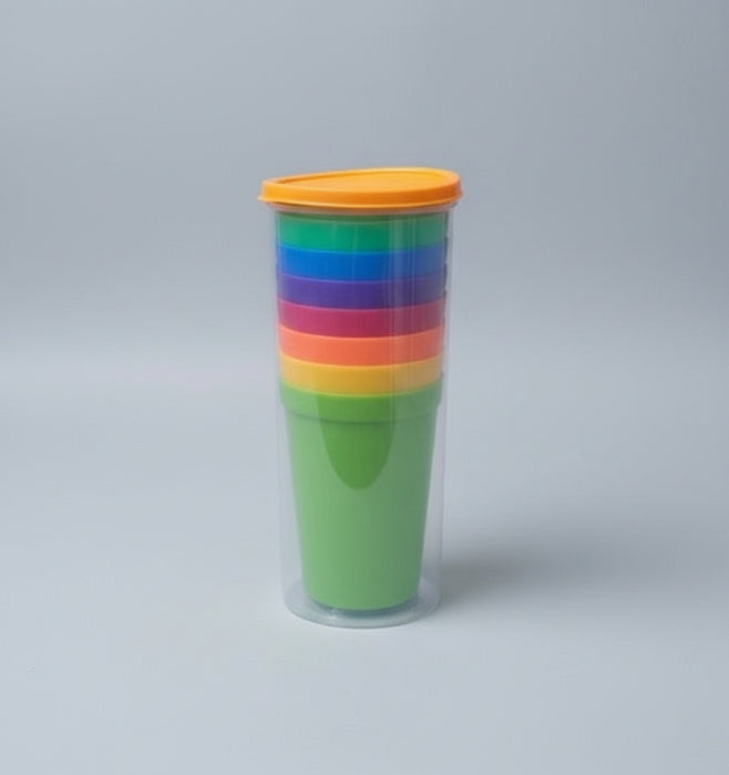 7-Piece Colorful Plastic Cup Set – With Lid 200ml