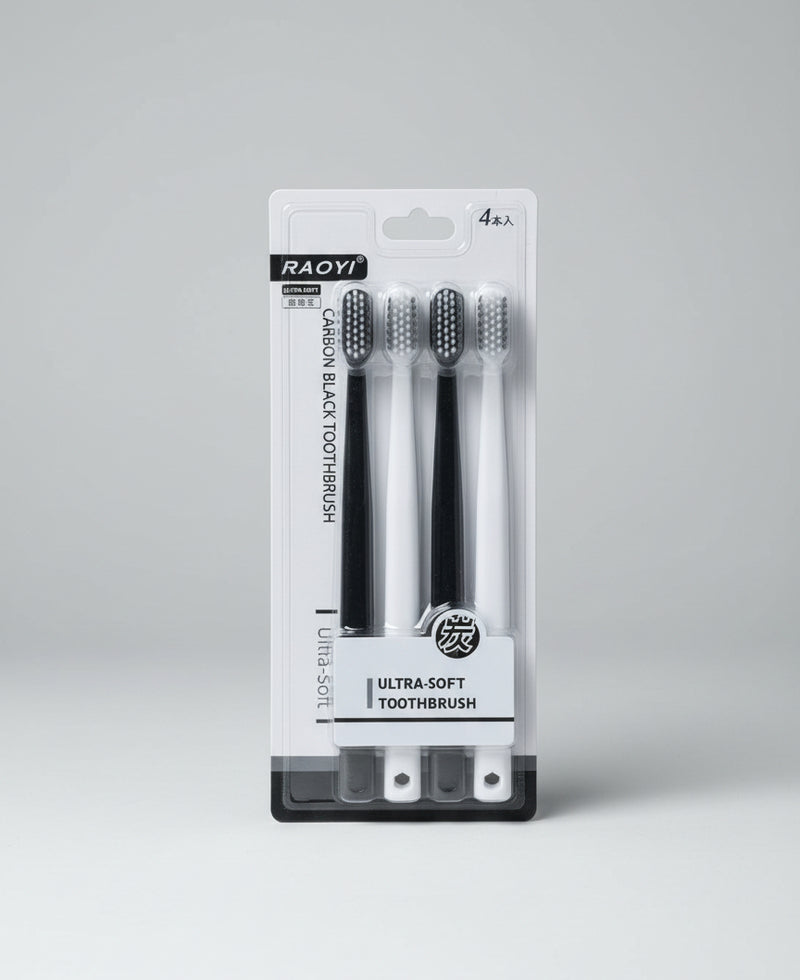 RAOYI Ultra-Soft Carbon Black Toothbrush – 4pcs
