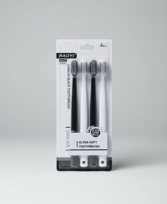 RAOYI Ultra-Soft Carbon Black Toothbrush – 4pcs