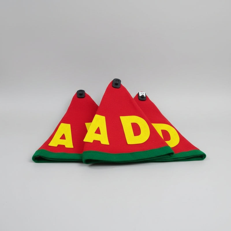 Red & Green Felt Christmas Hat with Yellow "AD" Letters