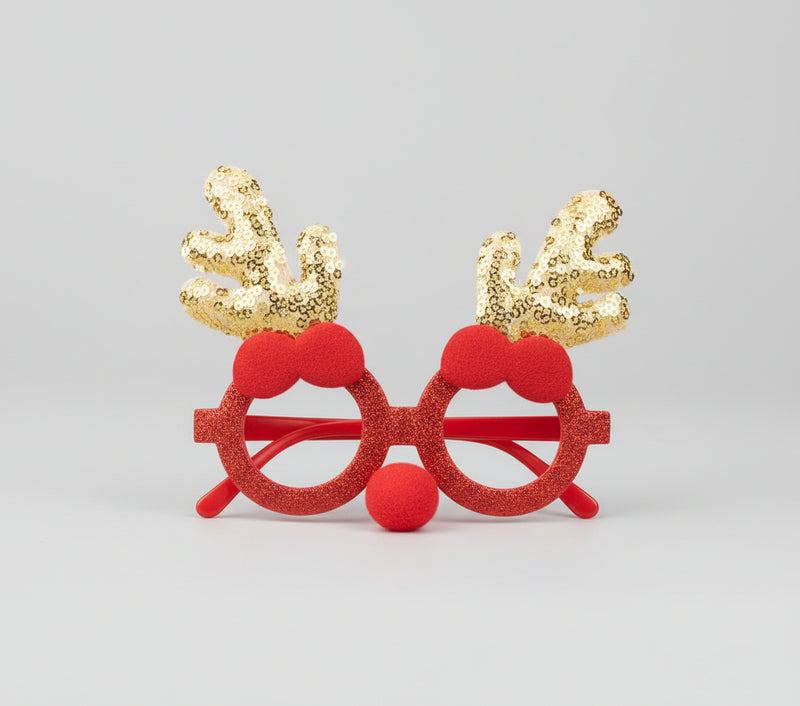 Red Glitter Christmas Novelty Glasses with Sequin Antlers