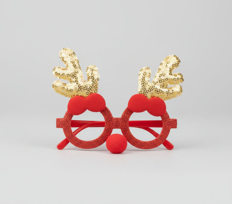 Red Glitter Christmas Novelty Glasses with Sequin Antlers