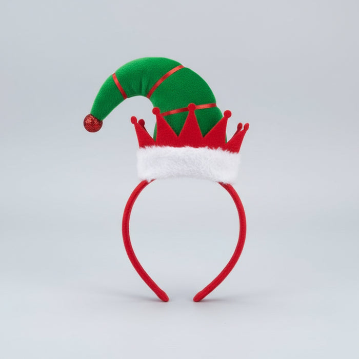 Christmas Headband with Red Crown & Green Elf Hat