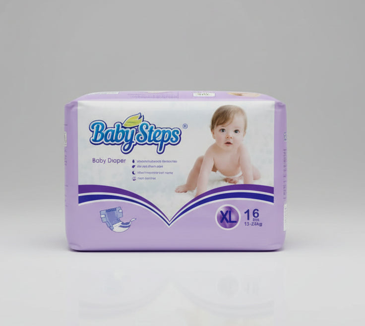 Baby Steps Baby Diapers – XL Size 13–25 kg  16pcs