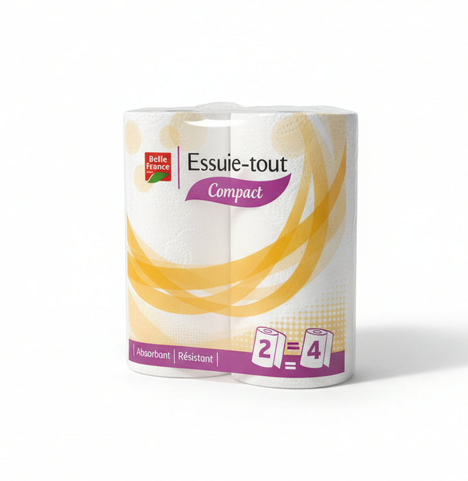 Belle France Compact Kitchen Paper Towels – 2 Rolls Equivalent to 4 Standard Rolls