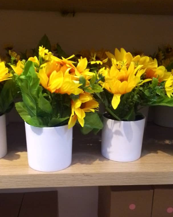 Artificial Sunflowers White Pots – Elegant Home Décor
