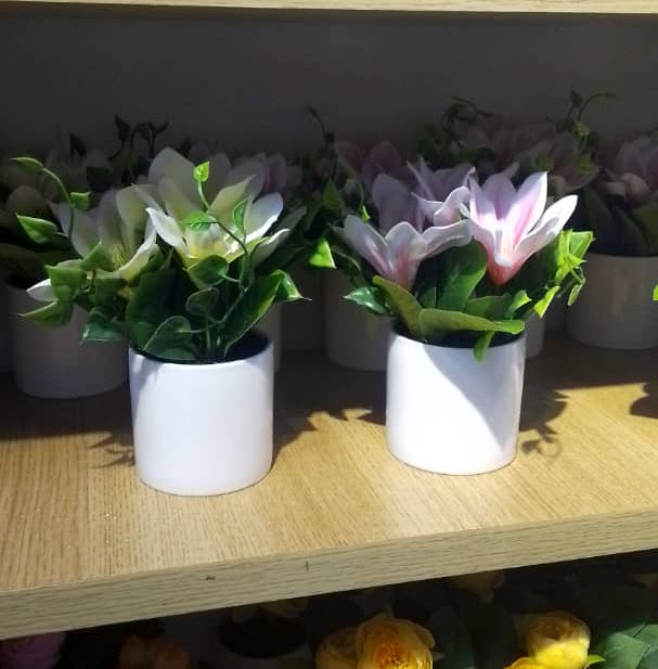 Decorative Artificial Flowers in White Pot