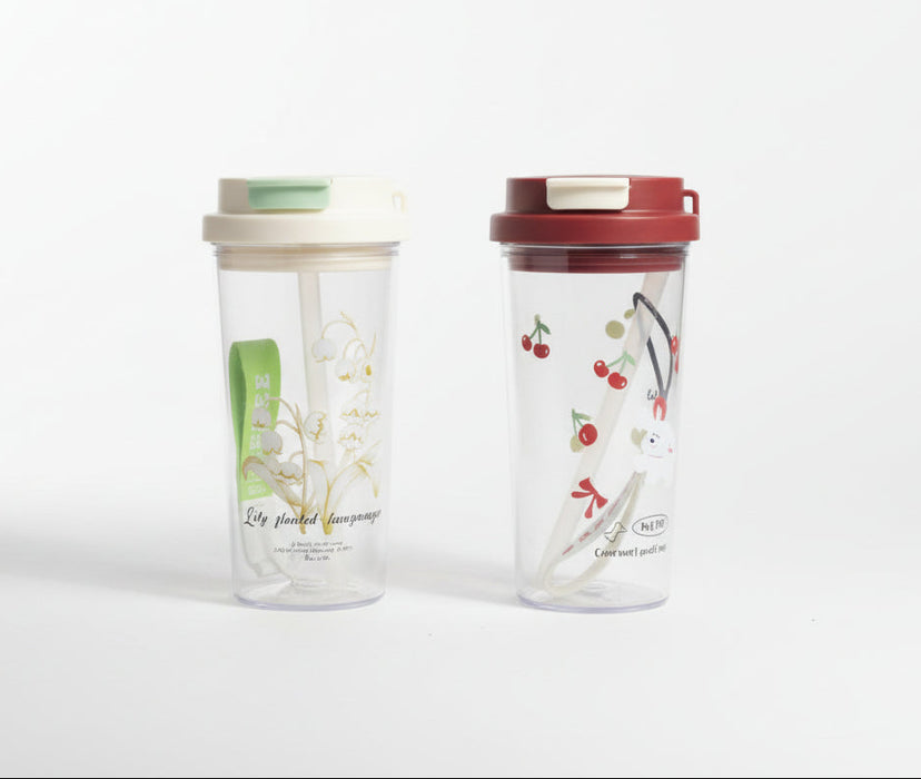 Cute Reusable Plastic Tumbler with Lid & Straw 1pcs