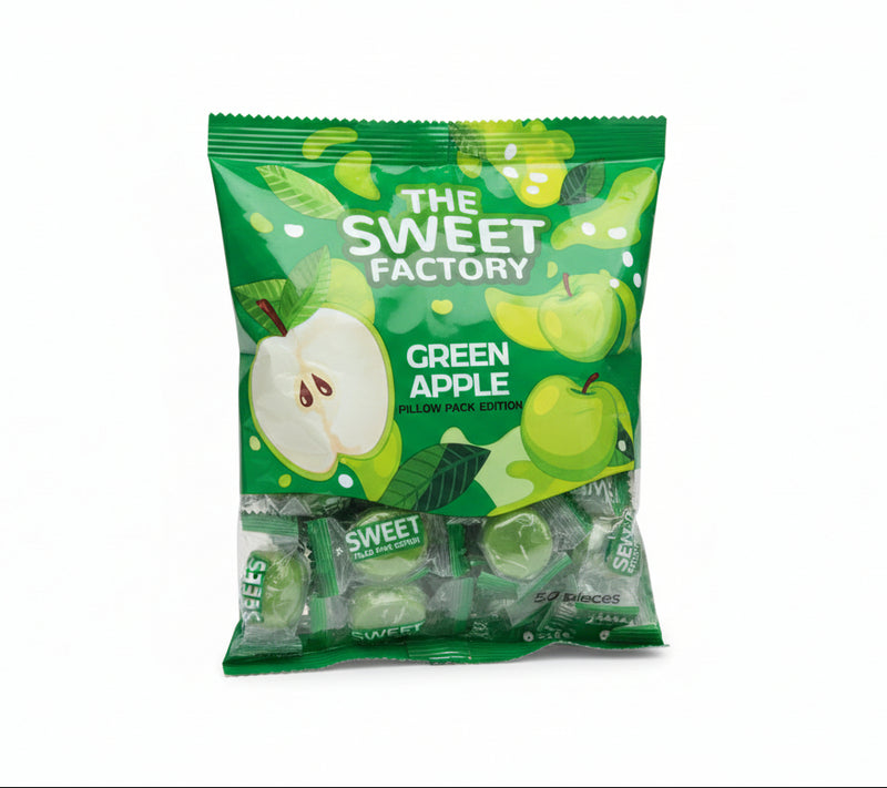 The Sweet Factory Green Apple Candy – Pillow Pack Edition 50 pcs 200g