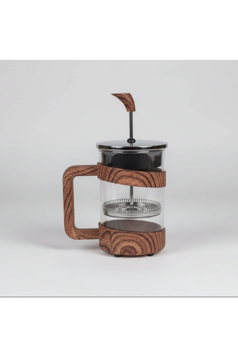 Wood-Grain French Press Coffee Maker – Borosilicate Glass Immersion Brewer