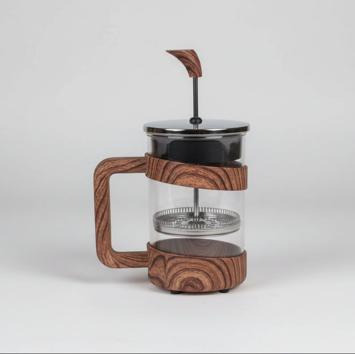 Wood-Grain French Press Coffee Maker – Borosilicate Glass Immersion Brewer