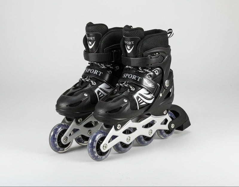 Black Adjustable Kids’ Inline Roller Skates – Beginner Friendly  Size 31-42