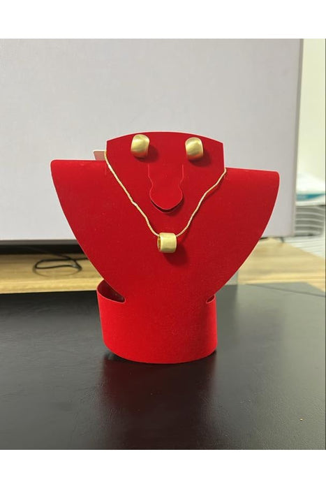 Welady Gold-Toned Necklace & Earring Set with Square Bead Accents