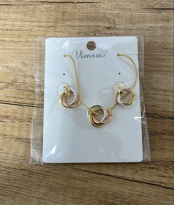 Viennois Tri-Color Love Knot Necklace & Earrings Jewelry Set