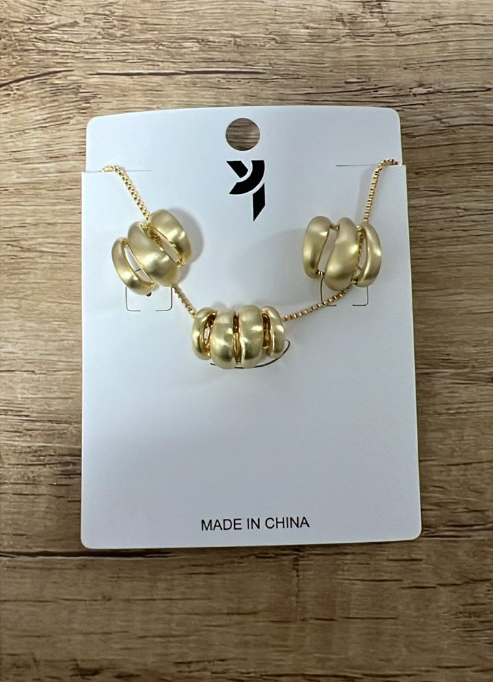 Gold-Toned Necklace & Earrings Set with Abstract Coiled Accents