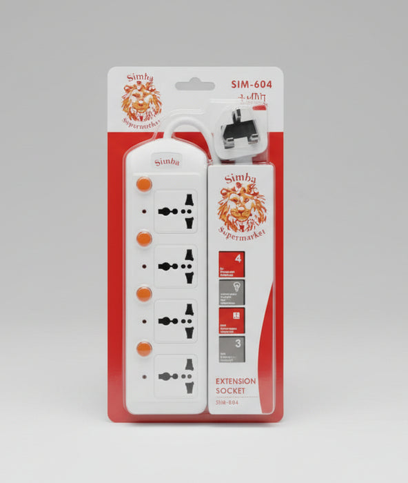 Simba Extension Socket SIM-604 – 4-Way Universal Power Strip with Individual Switches 3M