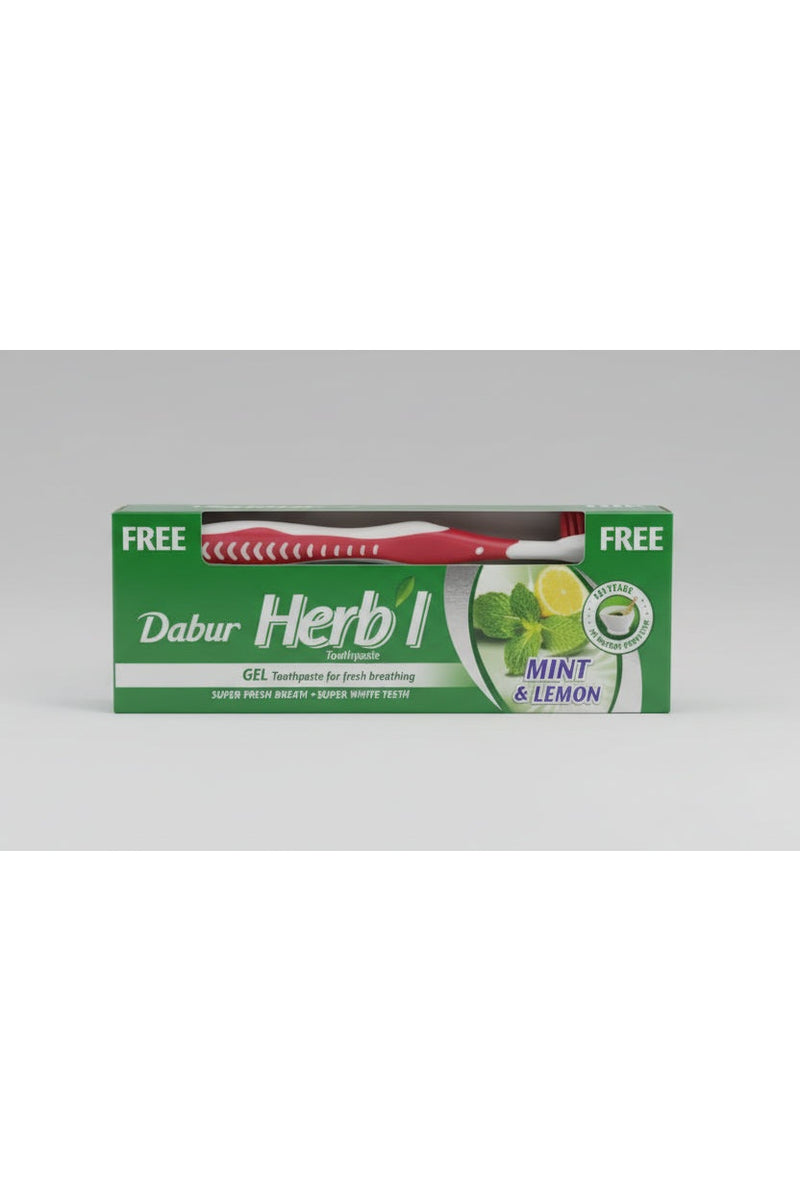 Dabur Herb’l Mint & Lemon Gel Toothpaste with Free Toothbrush