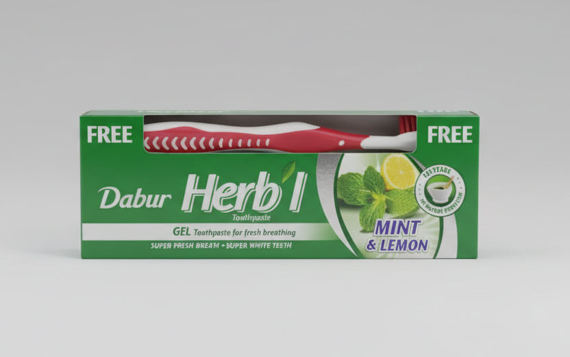 Dabur Herb’l Mint & Lemon Gel Toothpaste with Free Toothbrush