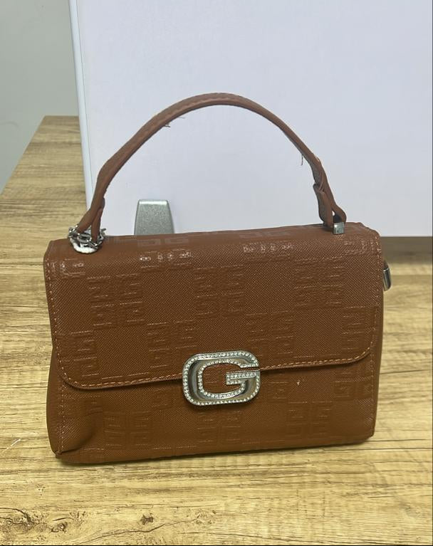 Brown Monogram Top-Handle Handbag with G Logo Clasp