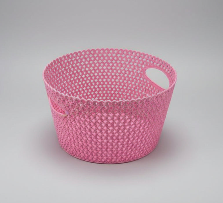 Plastic Storage Basket with Handles and Lattice Pattern