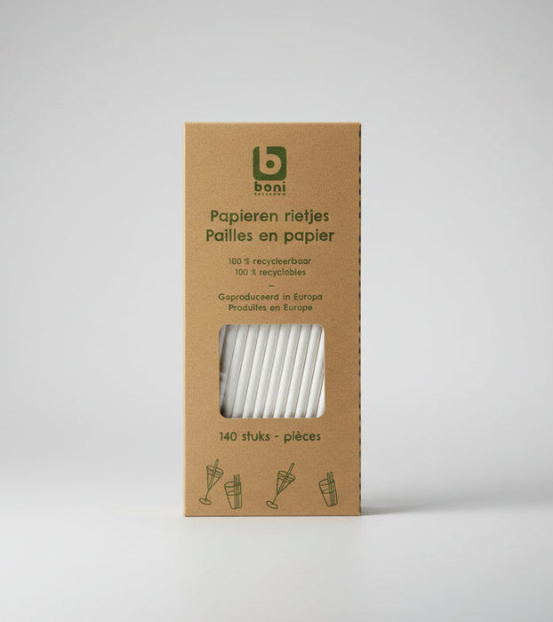 Boni Selection White Paper Straws – 140 Biodegradable Pieces